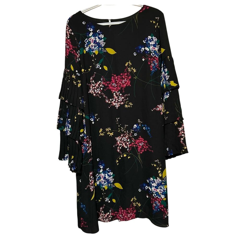 Worthington Women's Black‎ Floral Pleated Ruffled Sleeve Dress Size 14